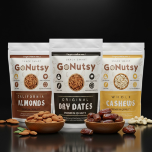 GoNutsy Premium Power Trio – California Almonds, Whole Cashews & Dry Dates