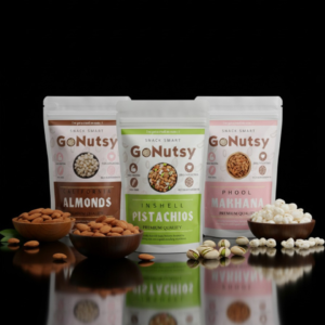 GoNutsy Crunchy Wellness Trio – California Almonds, Premium Pistachios & Phool Makhana