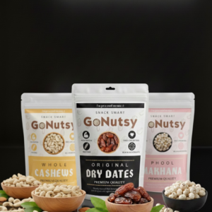 GoNutsy Premium Crunch & Energy Trio – Phool Makhana, Whole Cashews & Dry Dates